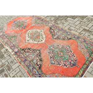 Tapis turc vintage, tapis de 4,8 x 8 pieds, tapis en laine rouge camouflage - Product Image 4