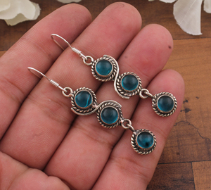 Quartz <b>Drop</b> <b>Earrings</b> Solid 925 Sterling <b>Silver</b> Vintage Style Unisex Wedding & Party Anniversary Gift Idea - Product Image 1