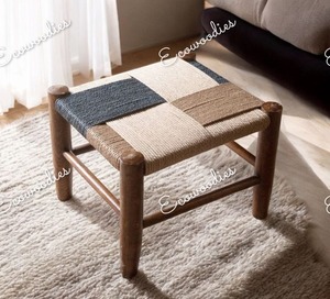 Tabouret ottoman en osier Tabouret ottoman bas Peeda Tabouret en bois de jute Chowki Mudha Peedha pour console d'incrustation d'os de balcon de jardin - Product Image 2