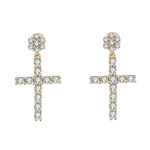 14K Gold Hip Hop Jewelry Moissanite Diamond Drop Dangl Earrings Iced Out <b>Cross</b> <b>Charm</b> Earrings - Product Image 2