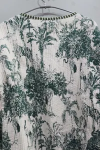 Women's Reversible Cotton Quilted Jacket Hand Block Print Indigo Coat with Short Style Women's Coat - Product Image 5