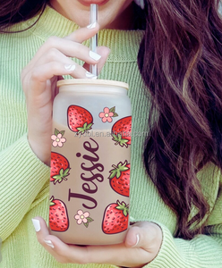 Tasse à boire personnalisée en verre borosilicate fait main, motif paille, avec design fraise, pour dîner en famille et entre <span class=keywords><strong>amis</strong></span> - Product Image 2