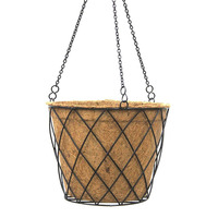 Panier suspendu moderne en métal pour pot de fleurs suspendu en fil de fer avec doublure en coco et crochet à chaîne pour la maison, le jardin, le balcon et le toit