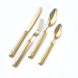 Ensemble de couverts de restaurant en acier inoxydable martelé plaqué or, 4 pièces, cuillère, fourchette, couteau, vaisselle de mariage, service de traiteur - Product Image 5