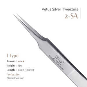 Pince à épiler droite Vetus en acier inoxydable argenté, modèle 2-SA, forme en A avec pointes en fibre de précision pour le soin des cils et des sourcils - Product Image 2
