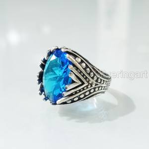 Grossiste Bague pour homme Topaze bleue suisse naturelle Pierre précieuse Novembre Bague pierre de naissance Bijoux arabes orientaux Bague en argent sterling 925 - Product Image 4