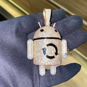 Brillante corte redondo laboratorio crecido diamante en VVS claridad Hip Hop Iced Out Robot colgante en 10K oro sólido encanto colgante para Unisex - Product Image 1