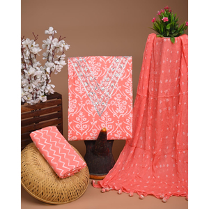 Traje tradicional de algodón con gasa dupatta y Zari gotapatti border Elegante Kurta de algodón con gasa dupatta y Zari - Product Image 2