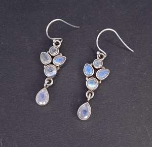 Pendientes colgantes de piedra lunar con diseño de aro de Plata de Ley 925, piedras naturales para regalo de boda o fiesta - Product Image 1