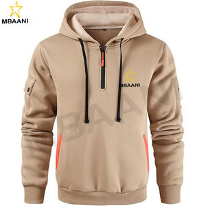 Sudadera Casual con Capucha y Cierre de Cremallera de un Cuarto, Manga Larga, con Bolsillo Canguro, Color Piel, para Hombre - Product Image 2