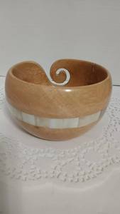 Scheepjes Yarn <b>Bowl</b> Mango Wood and Pearl One Yarn <b>Bowl</b> Handcrafted Wooden <b>Knitting</b> <b>Bowl</b> Crochet Yarn Holder Swirl Cutout Natural - Product Image 3