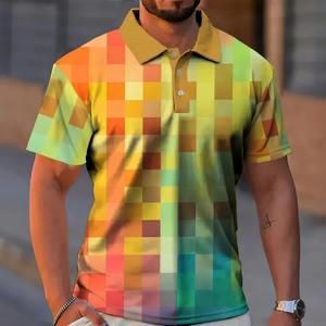 Jersey estampado 3D de rayas coloridas para hombre, patrón de bloque de Color geométrico, Tops de solapa informales de secado rápido, Manga corta suelta - Product Image 4