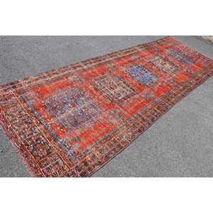 พรมวินเทจขนาด 4.1x11.5 ฟุต, พรม, พรมสีแดงล้วนทำจากขนสัตว์ - Product Image 2