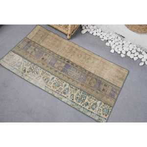 พรมขนาด 1.9x3.4 ฟุต, พรมตุรกีโบราณ, พรมขนสัตว์สีเบจ - Product Image 4