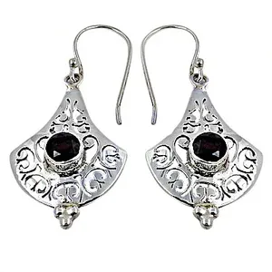 Vintage 925 Silver <b>Garnet</b> Drop <b>Earrings</b> Women's Bezel Setting Everyday Wear Jewelry - Product Image 1