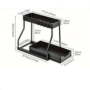 2 Pezzi Organizzatore Moderno a 2 Ripiani Sotto Lavello, Mensola Scorrevole in Plastica per Organizzazione Detergenti in Cucina e Bagno - Product Image 2