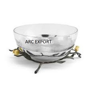 Fournisseurs en gros de conception attrayante troupeau argent aluminium métal avec conception de feuille d'or avec bols de cuillère au prix le plus bas - Product Image 5