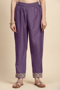 Ensemble Kurta Pantalon Anarkali en Organza de Soie Brodé pour Femmes Trendmalls avec Dupatta (G263-Violet Clair) Style Ethnique Salwar - Product Image 5