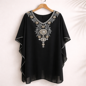 Black Embellished Kaftan Dress Embroidered Bikini <b>Cover</b> Ups Trendy Lightweight Fabric Coverup - Product Image 1