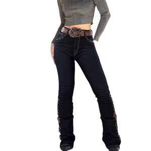 High-Rise Stretch Denim Rétro Élégant Strass Broderie pour Occasions Décontractées ou Habillées - Product Image 1