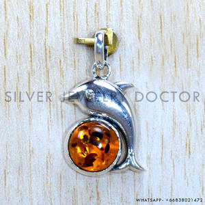 Hermosa piedra preciosa ámbar 925 plata esterlina delfín colgantes a granel joyería de plata al por mayor - Product Image 2