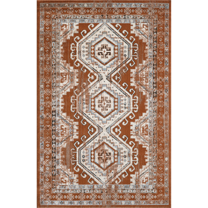 Tapis turc de luxe fait à la machine Palmira 32x35 16 L Bleu Brique Rouge Premium pour salon, fabriqué à Gaziantep - Product Image 1