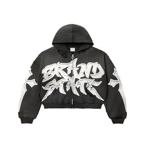 Sweat à capuche en coton personnalisé 400 GSM pour hommes décontracté Antique brodé Patch lettre impression numérique lavé à l'acide saison de printemps - Product Image 1