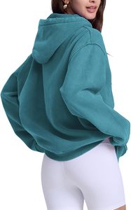 Sudaderas con capucha para hombre, sudadera de gran tamaño Unisex con lavado ácido, sudadera de lana pesada Vintage 100% turquesa, ropa de calle para hombre y mujer - Product Image 4