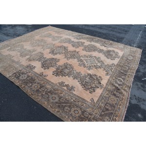 Alfombra turca Vintage Beige-Marrón 9,6X12,2 pies Tejido plano de lana con patrón de retazos para decoraciones de sala de estar Uso de pasillo - Product Image 2