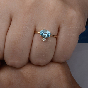 Última colección Anillo de Topacio azul ovalado de oro sólido de 14 quilates Joyería fina de moda para bodas Producido por proveedor indio en 10K/18K - Product Image 4
