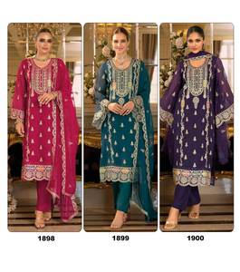Salwar Kameez Elástico Bordado en Seda Georgette de Alta Calidad, Color Brillante, Diseño Pakistaní para Fiestas - Product Image 6