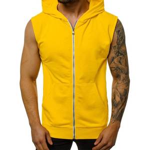 100% Cotton <b>Men's</b> <b>Sleeveless</b> <b>Hoodie</b> for Workout Gym <b>Hoodie</b> Breathable Fitness Bodybuilding Zipper <b>Sleeveless</b> Hoodies - Product Image 4