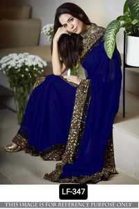 Sari indien et pakistanais en georgette avec broderie et travail de séquence, bordure en dentelle, pour les occasions de fête et les festivals - Product Image 2