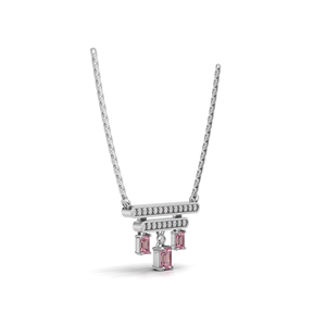 IGI Certified Lab Grown Diamond Emerald Cut Pink <b>Ruby</b> <b>Necklace</b> in 18K White Gold Minimalist V Shape Designer Pendant <b>Necklace</b> - Product Image 4