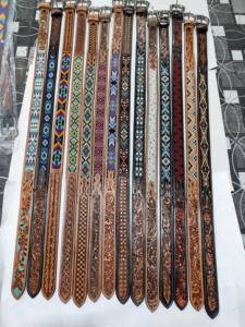 เข็มขัดสไตล์วินเทจลายแอซเท็กประดับลูกปัด หัวเข็มขัดโลหะผสม หนังวัว ลายดอกไม้ งานฝีมือ ราคาดีที่สุดสำหรับผู้ชายและผู้หญิง - Product Image 4