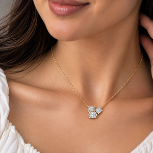 Collier Minimaliste en Or 14K avec Diamants de Laboratoire Multi-formes (Ovale, Brillant, Coussin, Émeraude) 1,50 CTW DEF VVS et Rhodium - Product Image 2