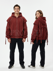 Sudadera con Capucha y Diseño de Logotipo Estampado Personalizado, con Cremallera Delantera, Bolsillos Tipo Cargo, Cierre de Cremallera Informal, Cordones Ajustables - Product Image 6