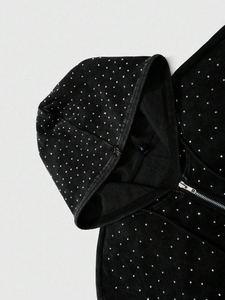 Sweat à capuche unisexe en polaire avec strass en cristal tendance, adapté au streetwear d'hiver et aux commandes de production en gros - Product Image 4