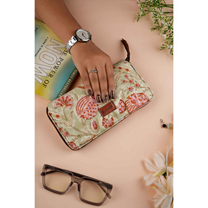 Cartera con cremallera rosa con estampado a mano de granada peruana y forro de algodón - Product Image 1