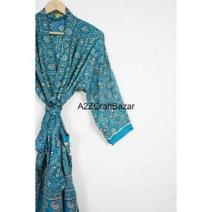 Womens <b>Long</b> Silk <b>Kimono</b> <b>Robe</b> Vintage Sari Patchwork Floral Design Full Length Lounge Sleepwear Summer Soft Elegant Wear - Product Image 3