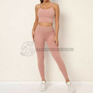 Vêtements de sport pour femmes ensemble de Yoga sangle réglable rembourré débardeur & Scrunch bout à bout Legging soutien-gorge motif solide grande taille Fitness vêtements de Yoga - Product Image 4