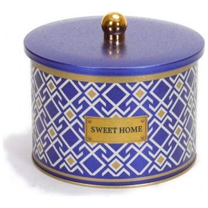 175x130mm métal rond bidon 2.9L bouton poignée sans couture motif conception lignes géométriques fond bleu - Product Image 1