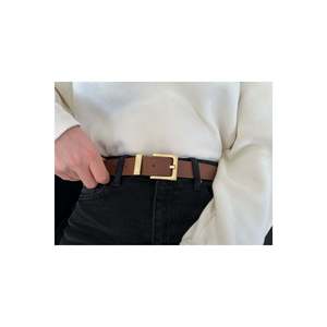 Ceinture pour femme à boucle carrée, ceinture pour pantalon, ceinture pour veste, ceinture pour robe - Tan-Gold - Product Image 2