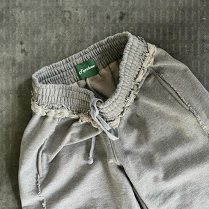 Ropa de calle recta informal de invierno personalizada dobladillo crudo a rayas de alta calidad transpirable ecológico pesado francés Terry algodón hombres - Product Image 5