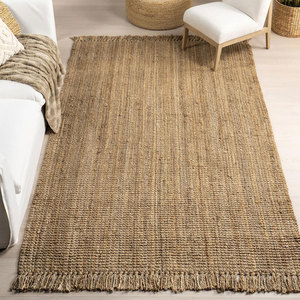 Alfombra de área hecha a máquina con diseño de granja moderna Daniela, borla de yute tejida a mano para habitación, oficina, decoración de entrada, grueso Natural sólido - Product Image 1