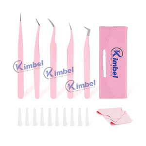 Pinces à épiler pour extensions de cils de haute qualité avec logo personnalisé, couleur rose, pointe en fibre, fabriquées en acier inoxydable - Product Image 5