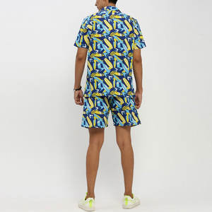 Conjunto de verano estampado para Hombre | Camisa y pantalones cortos ligeros de tono Azul en Festival | OEM/ODM disponible - Product Image 3