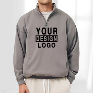 Sudadera de Algodón 100% de Alta Calidad OEM para Hombre, Estilo Urbano Otoñal, con Cuello Alto y Cierre de 1/4, Personalizable con Estampado - Product Image 2