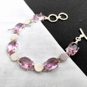 สร้อยข้อมือเงินประดับคริสตัลโรสควอตซ์แบบเหลี่ยมเพชรพลอยปรับได้เงินสร้อยข้อมือแบบปรับได้เครื่องประดับแฟชั่นสายโซ่สีทองจากโรงงาน - Product Image 2