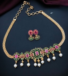 Conjunto de Gargantilla de diseño de anuncio microchapado de calidad superior de lujo, conjunto de joyería de latón dorado para mujer, ropa de boda, principal de circón - Product Image 2